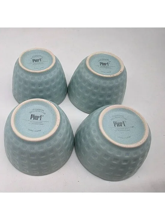 Pier 1 Blue Textured Stoneware Cups Set Of 4 - Picture 4 of 4